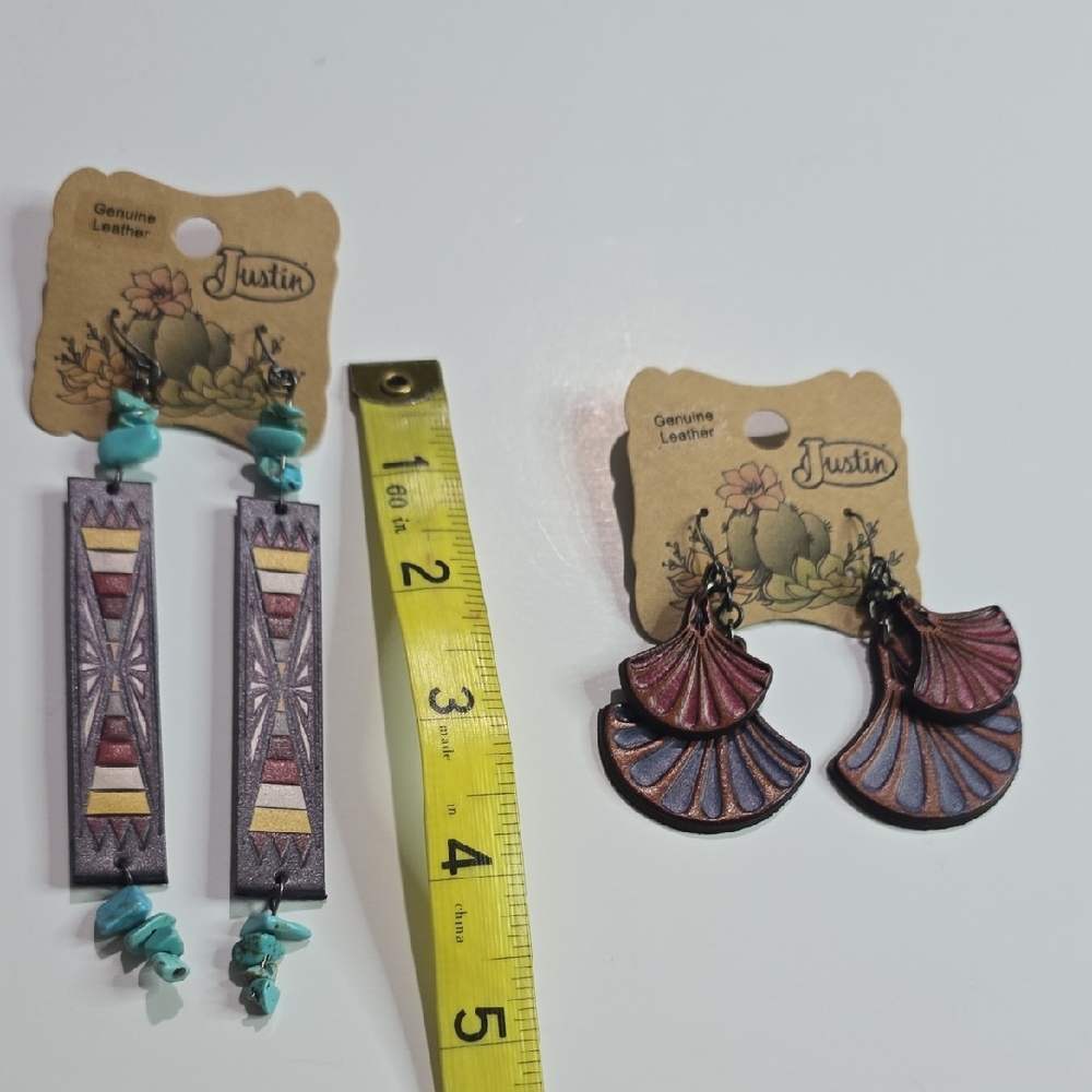 NWT Justin Genuine Leather Earrings 2 Pairs